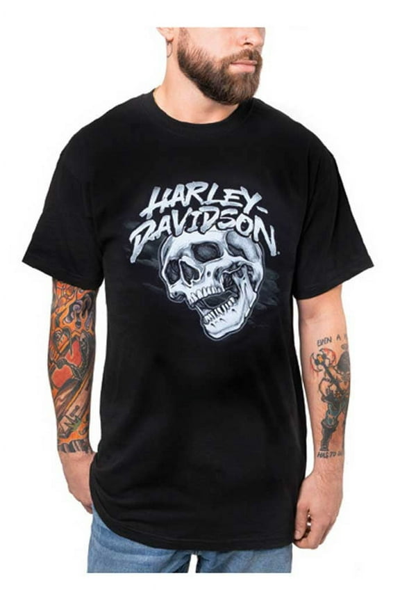 Men's Skull Blend Short Sleeve Crew-Neck T-Shirt - Black (L), Harley Davidson