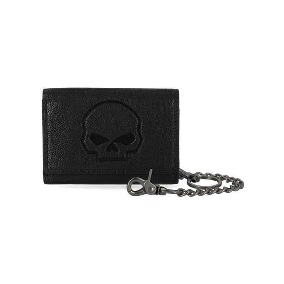 Harley-Davidson Men's Skull Embossed Medium Biker Chain Leather Wallet, Black, Harley Davidson