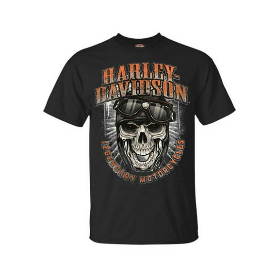 Harley-Davidson Men's Skull & Goggles Crew Short Sleeve Tee - Solid Black (XL), Harley Davidson