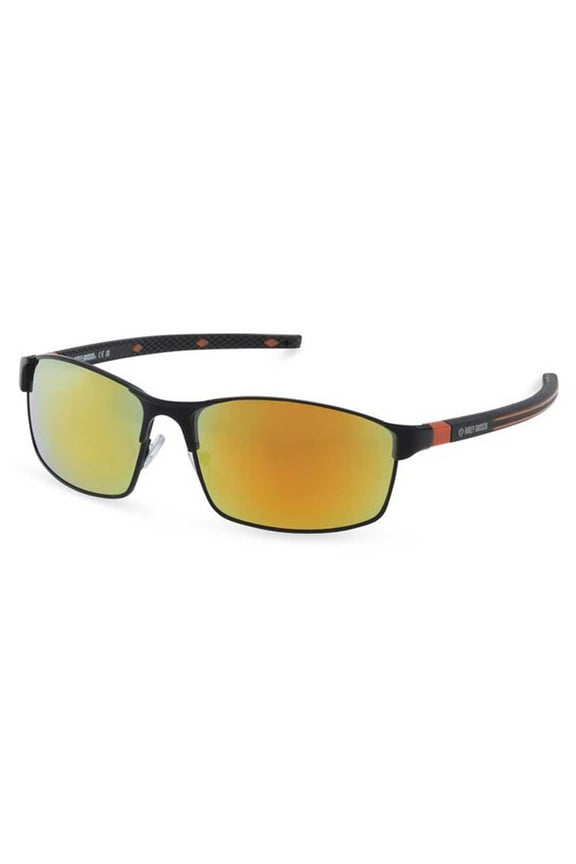 Men's Square Metal Sunglasses, Shiny Black Frames & Mirror Lens, Harley Davidson