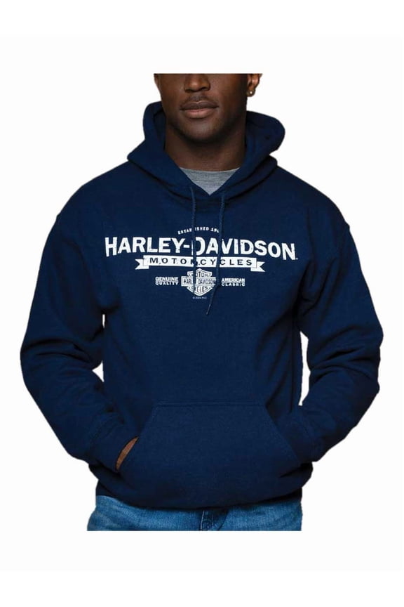 Men's Stinger Pullover Fleece Hooded Sweatshirt, Navy Blue (L), Harley Davidson