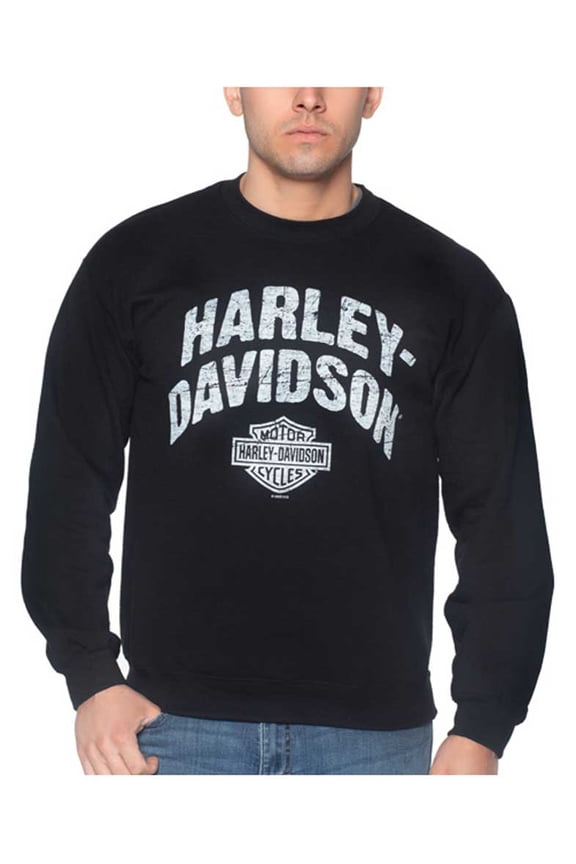 Men's Streamer Crew-Neck Pullover Fleece Sweatshirt - Black, Harley Davidson