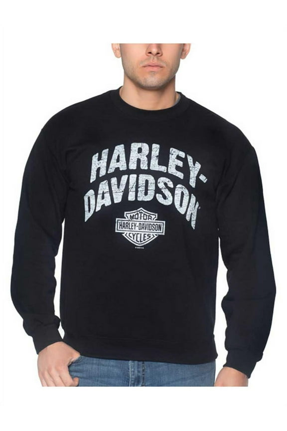 Men's Streamer Crew-Neck Pullover Fleece Sweatshirt - Black, Harley Davidson