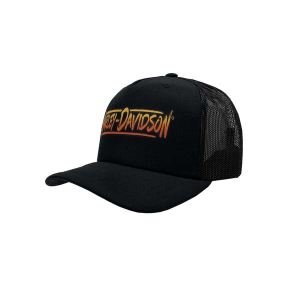 Harley-Davidson Men's Stretched Snapback Mesh Curved Bill Trucker Hat, Black, Harley Davidson