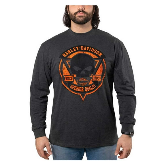 Harley-Davidson Men's Summer Willie G Skull Long Sleeve Shirt - Charcoal (XL), Harley Davidson