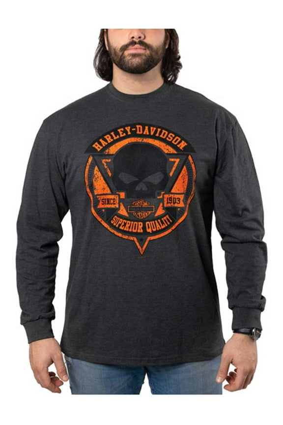 Men's Summer Willie G Skull Long Sleeve Shirt - Charcoal (XL), Harley Davidson