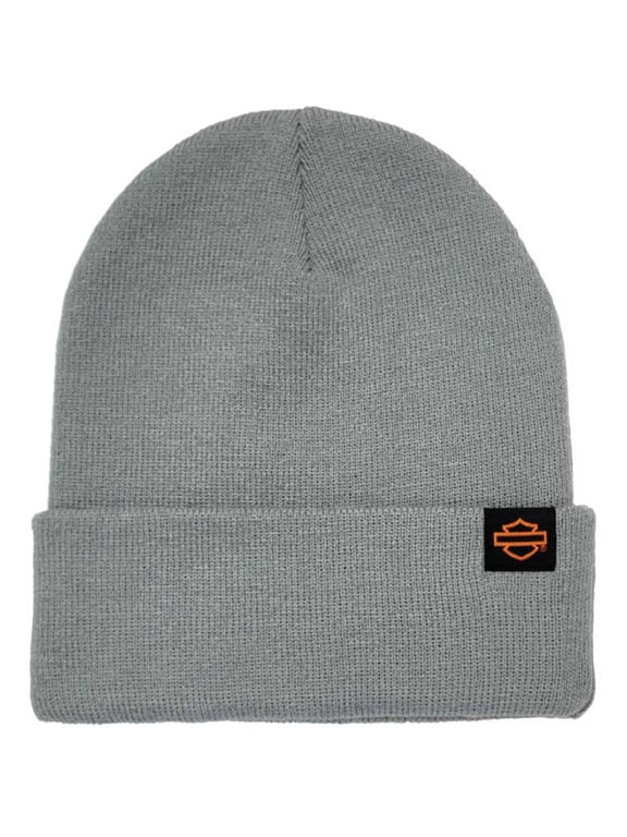 Men's Tagged Bar & Shield Cuffed Acrylic Beanie Hat Gray, Harley Davidson