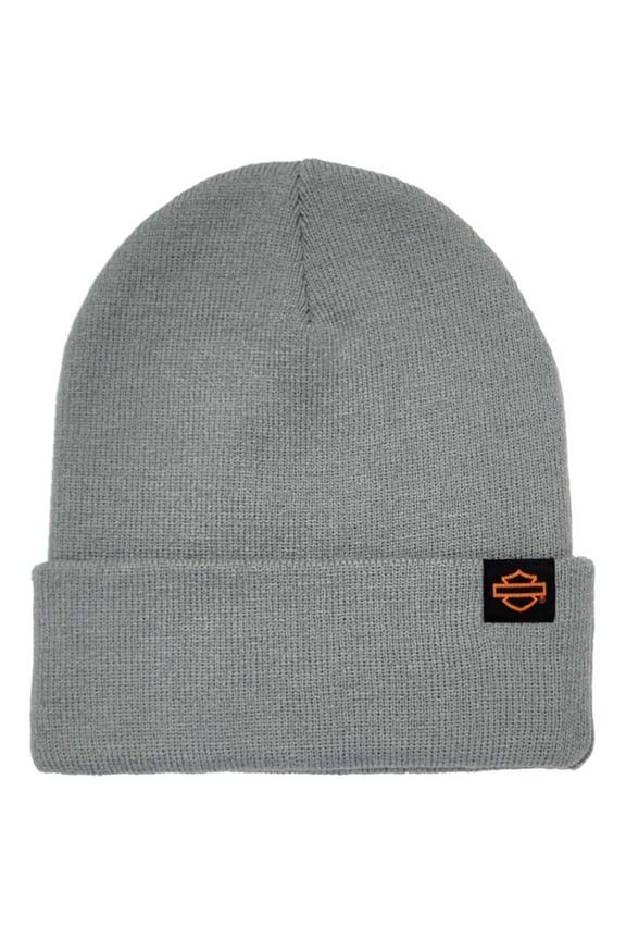 Men's Tagged Bar & Shield Cuffed Acrylic Beanie Hat Gray, Harley Davidson