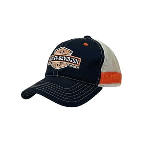 Harley-Davidson Men's Trademark B&S Curved Brim Colorblocked Mesh Trucker Cap, Harley Davidson