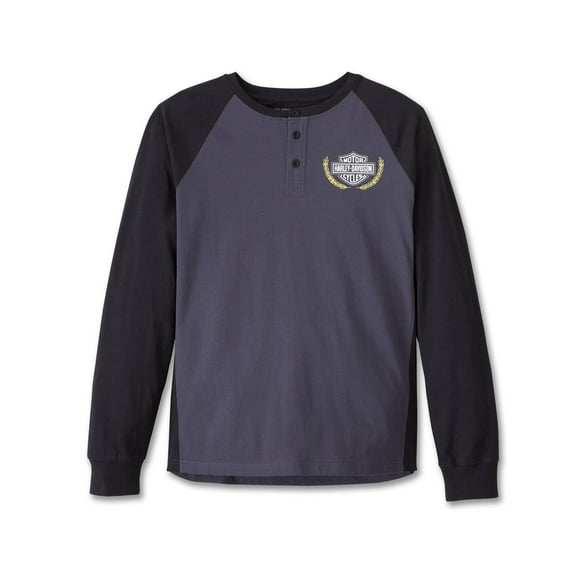Harley-Davidson Men's Trophy Bar & Shield Long Sleeve Henley, Black - 96434-24VM
