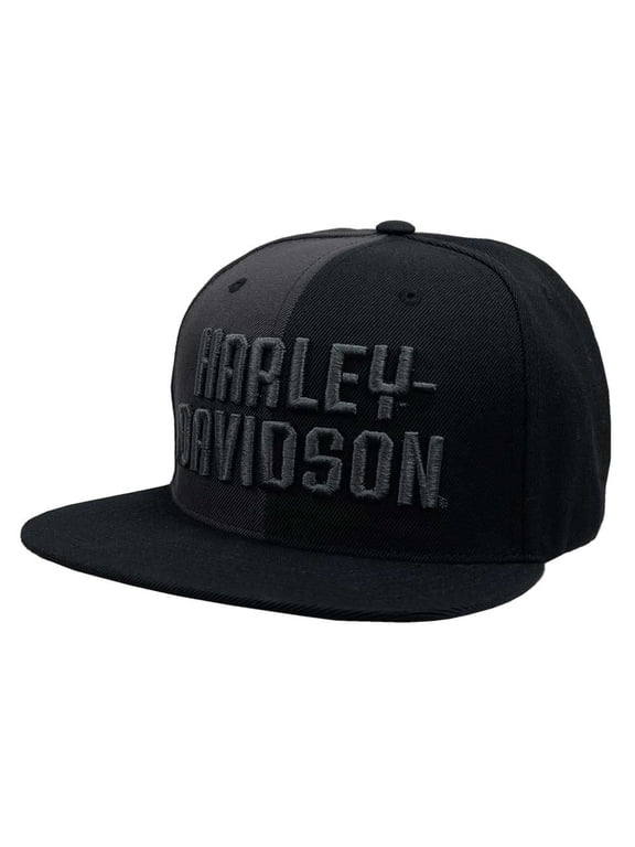 Men's Two Tone Snapback Flat Brim Baseball Cap - Black & Gray, Harley Davidson