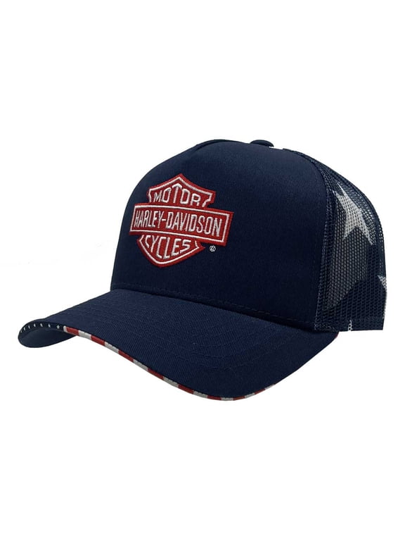 Harley-Davidson Men's United B&S Logo Adjustable Patriotic Trucker Hat, Blue