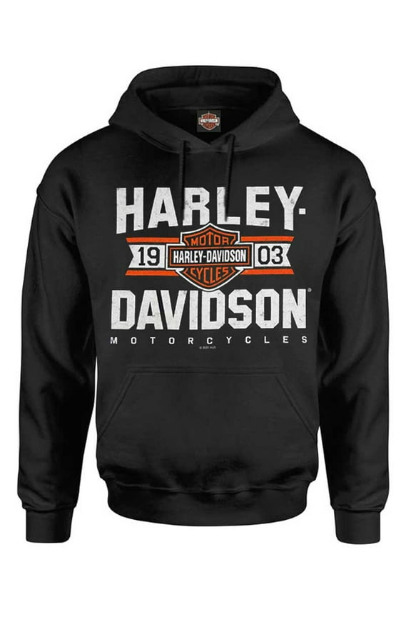 Men's Varsity B&S Logo Pullover Cotton-Blend Hoodie, Black (L), Harley Davidson