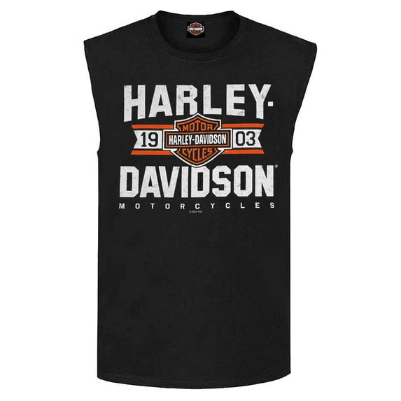Harley-Davidson Men's Varsity B&S Sleeveless Cotton Muscle Shirt, Black (2XL), Harley Davidson
