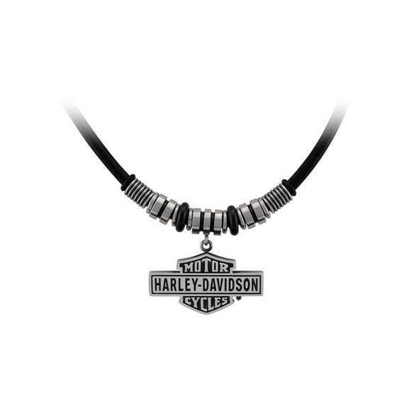 Harley-Davidson Men's Vintage B&S Hardware & Leather Necklace - Steel HSN0069-22, Harley Davidson