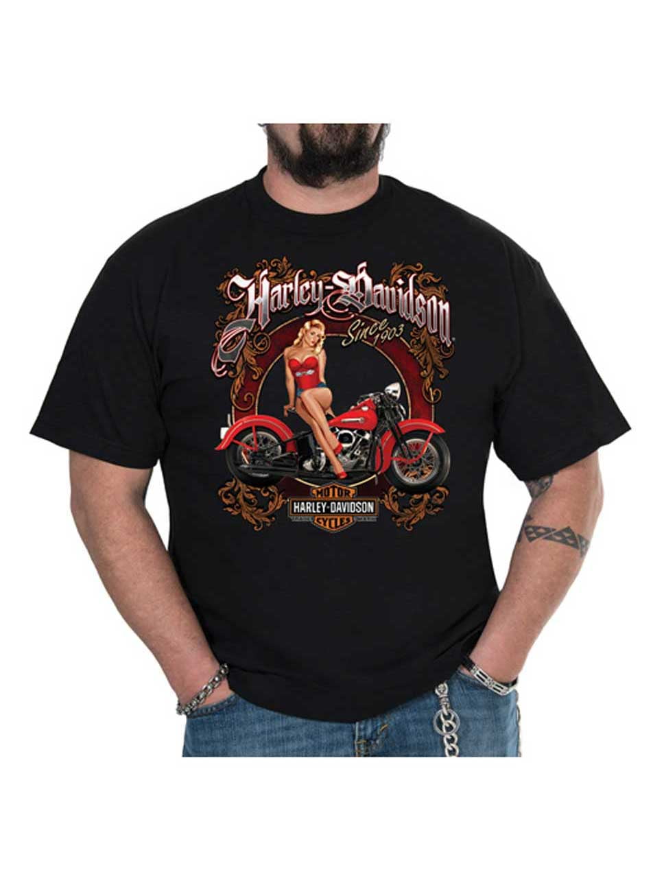 【USA製】 HARLEY-DAVIDSON ヴィンテージTシャツ XLサイズ Harley-Davidson Men's Vintage Pinup Crew-Neck Short Sleeve T