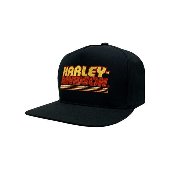 Harley-Davidson Men's Warm Throwback Snapback Flat Brim Baseball Cap - Black, Harley Davidson