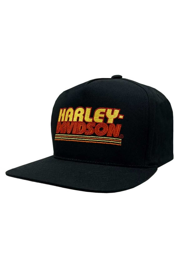 Men's Warm Throwback Snapback Flat Brim Baseball Cap - Black, Harley Davidson