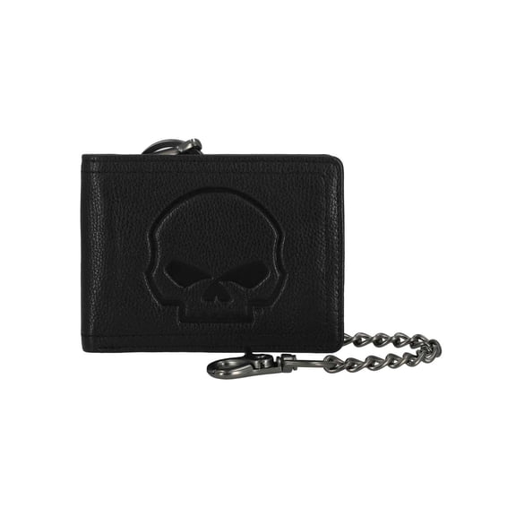 Harley-Davidson Men's Willie G Skull Embossed Billfold Leather Chain Wallet, Harley Davidson