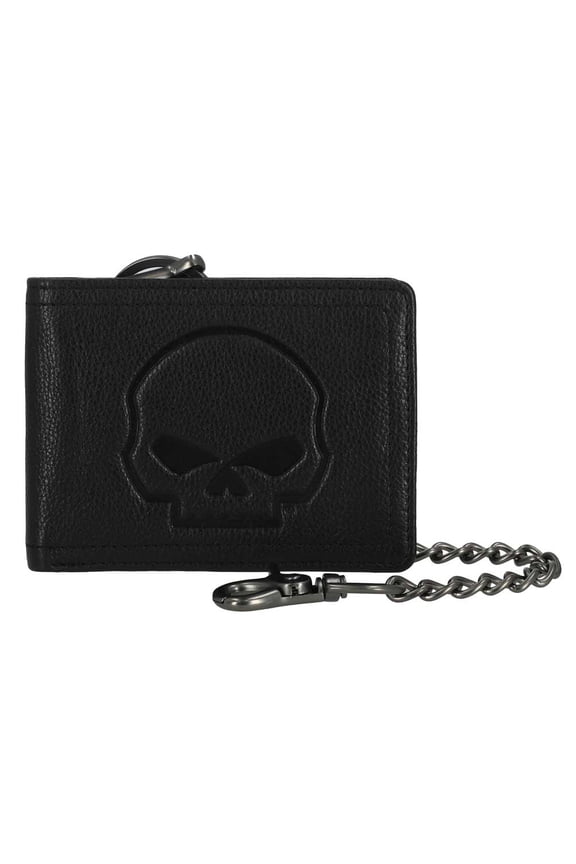Men's Willie G Skull Embossed Billfold Leather Chain Wallet