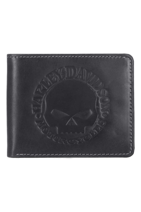 Men's Willie G Skull Logo Billfold Leather Wallet, Black, Harley Davidson