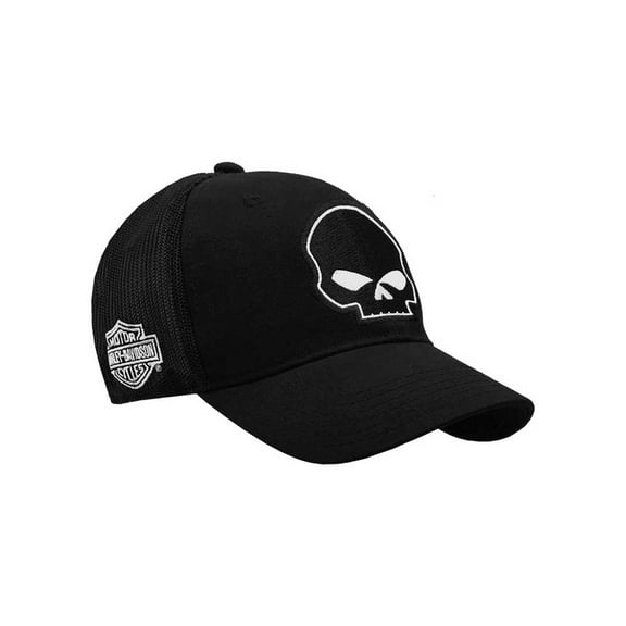 Harley-Davidson Men's Willie G Skull Logo Curved Brim Mesh Trucker Cap - Black, Harley Davidson