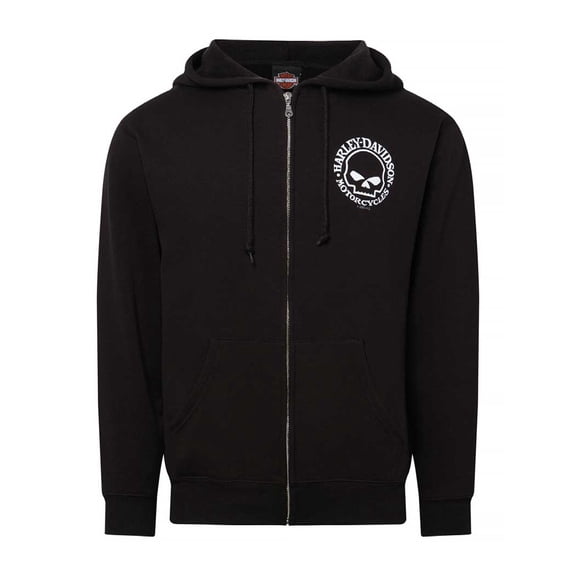 Harley-Davidson Men's Willie G Skull Logo Zip-Up Hoodie Sweatshirt, Black (L), Harley Davidson