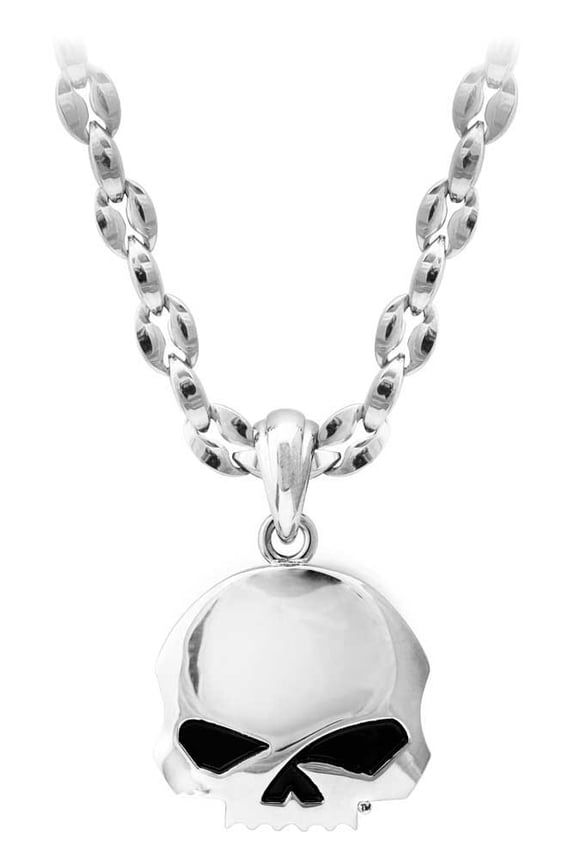 Men's Willie G Skull Necklace, Silver Stainless Steel HSN0065-24, Harley Davidson