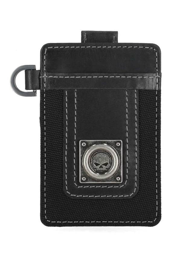 Men's Willie G Skull Stitch Card Case w/ Pull Release Tab, Black, Harley Davidson