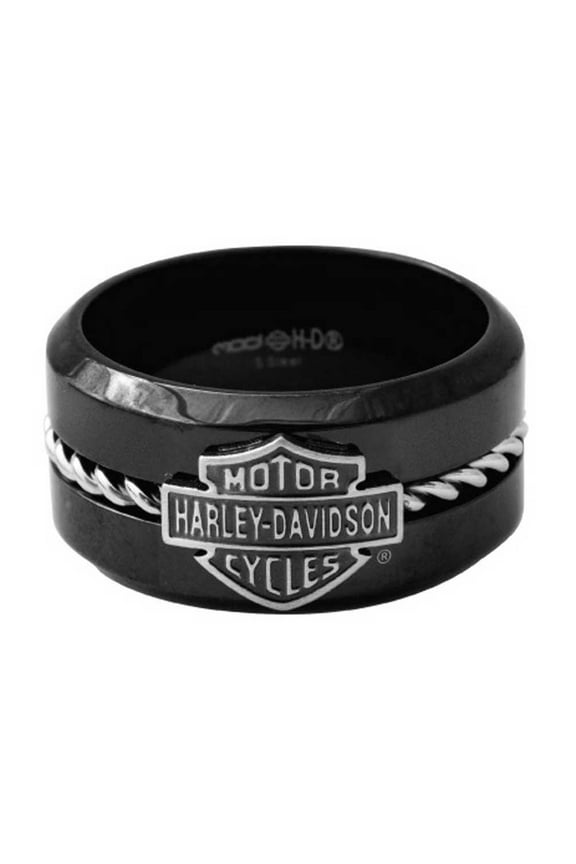Men's Wire B&S Band Ring, Black Stainless Steel HSR0070 (9), Harley Davidson