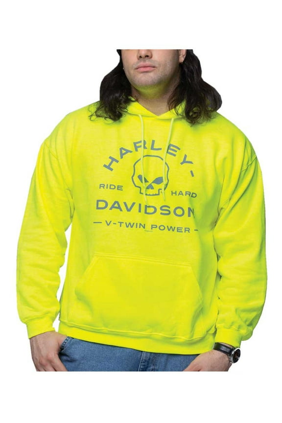 Men's Zone Willie G Skull Pullover Hoodie – Safety Green (L), Harley Davidson