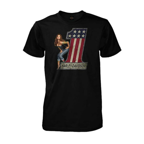 Harley-Davidson Mens #1 Logo Pinup Lady Short Sleeve T-Shirt, Solid Black (2XLT), Harley Davidson