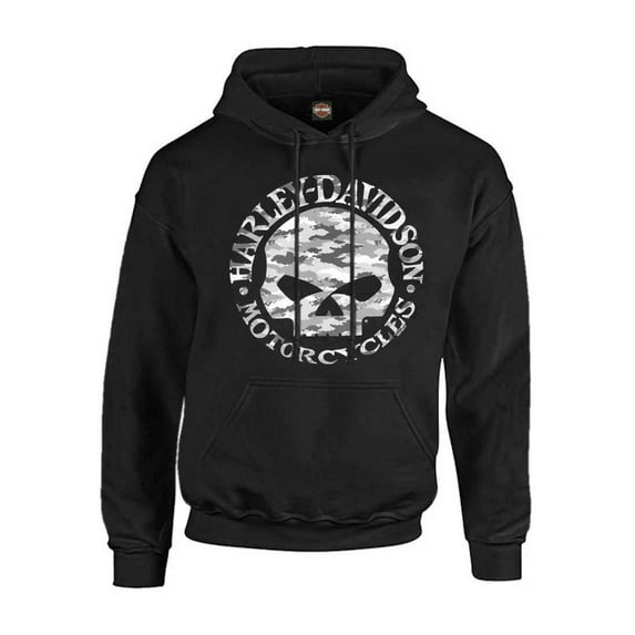 Harley-Davidson Mens Camo Willie G Skull Pullover Poly-Blend Hoodie, Black (4XL), Harley Davidson