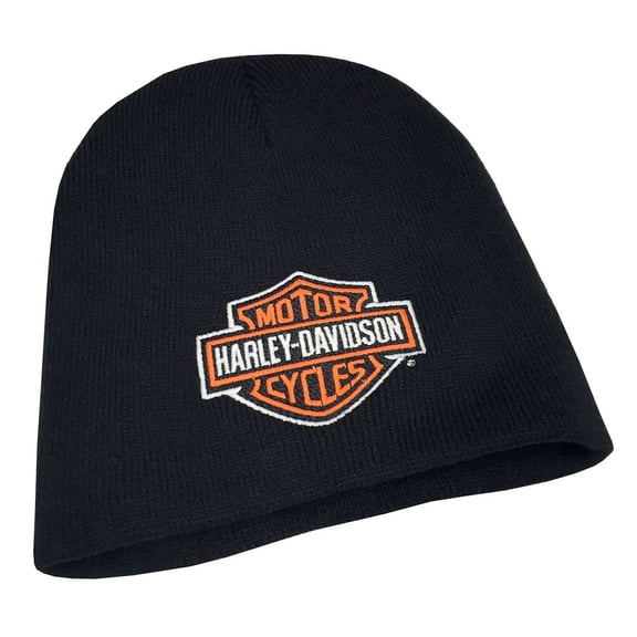 Harley-Davidson Mens Embroidered Bar & Shield Knit Beanie Cap, Black Hat, Harley Davidson