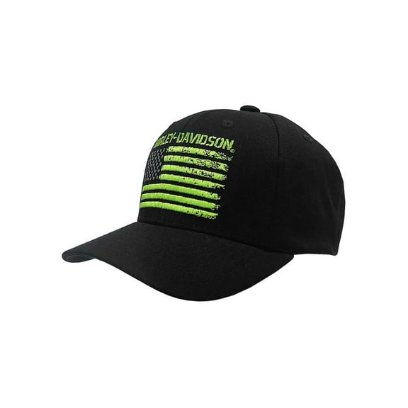 Harley-Davidson Mens Neon Allegiance Flag Stretch Fit Baseball Cap, Black (L/XL), Harley Davidson