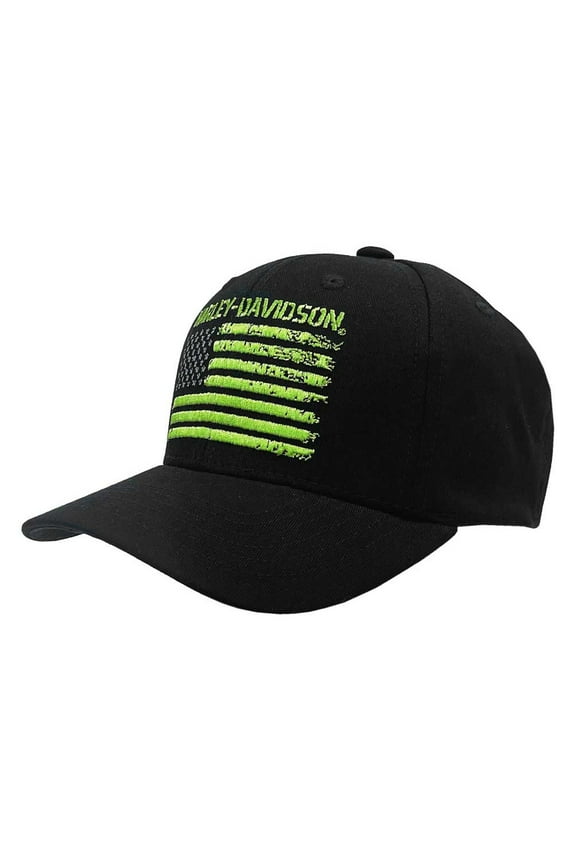 Mens Neon Allegiance Flag Stretch Fit Baseball Cap, Black (L/XL), Harley Davidson