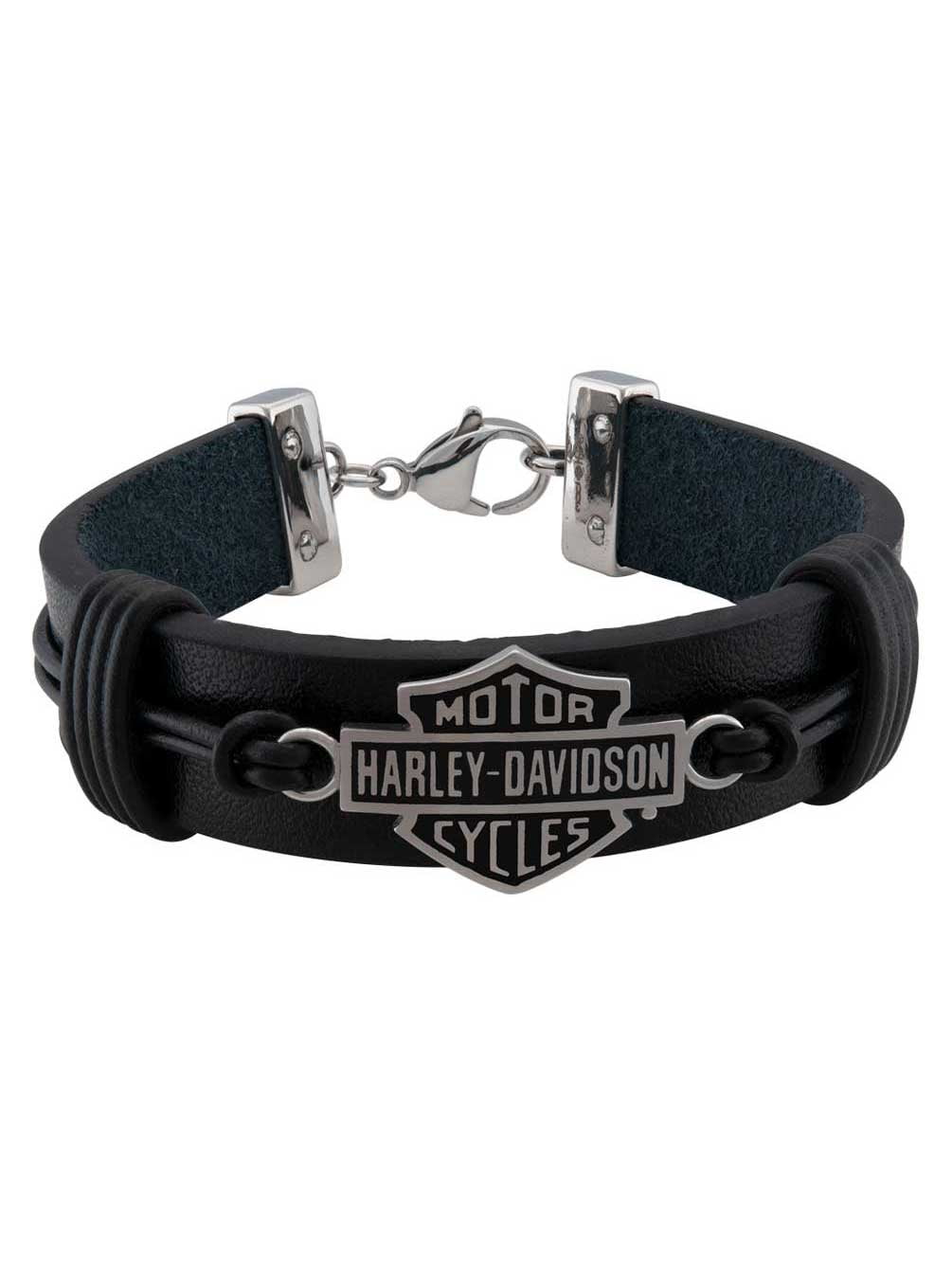 Harley Davidson Men's Nut & Coil B&S Leather ブレスレット Harley-Davidson Mens Nut & Coil B&S Leather Bracelet