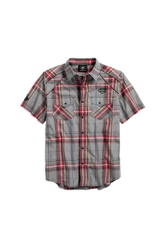 Mens Piping Accent B&S Logo Plaid Woven Shirt 96193-18VM