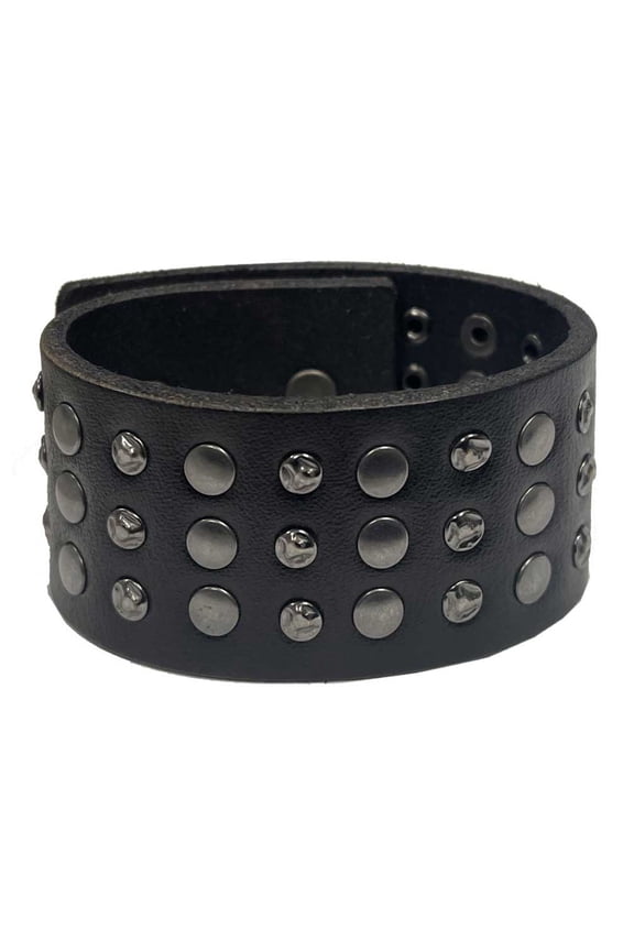 Mens Triple Row Stud Leather Cuff Bracelet Wristband (S/M) Black, Harley Davidson