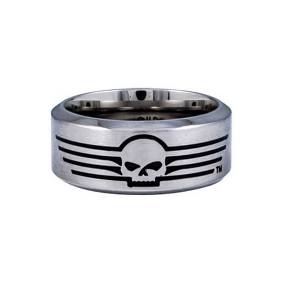 Harley-Davidson Mens Willie G Skull Lines Stainless Steel Band Ring HSR0027 (12), Harley Davidson