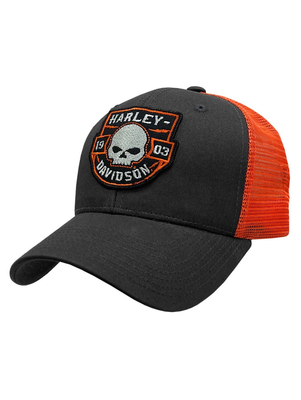 Harley-Davidson Mens Willie G Skull Patch Snapback Colorblocked Mesh Trucker Hat, Harley Davidson