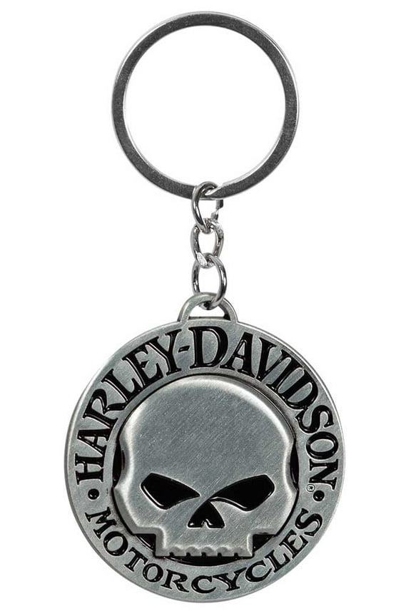Metal Key Chain, Classic Willie G Skull Logo - Silver & Black, Harley Davidson