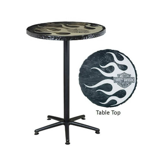 Harley-Davidson Metallic Flaming Bar & Shield Cafe Table, Handmade HDL-12308, Harley Davidson