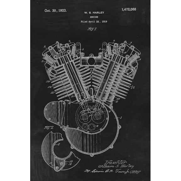 Harley Davidson Motorcycle Engine Patent Art Poster Print