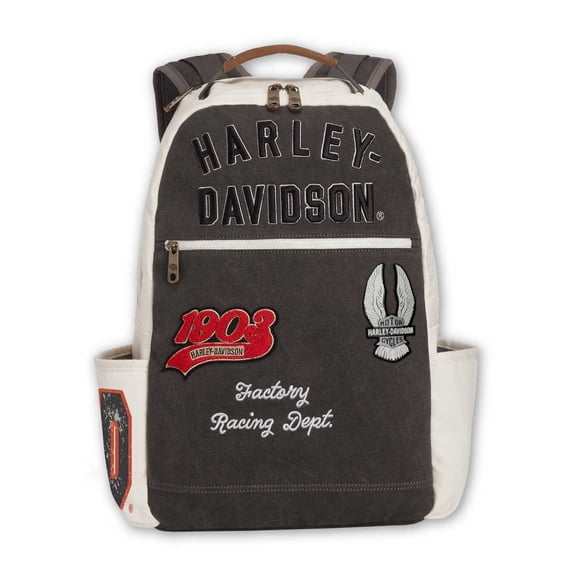 Harley-Davidson Multiple Patches & Logos Vintage Backpack, Durable Canvas, Harley Davidson
