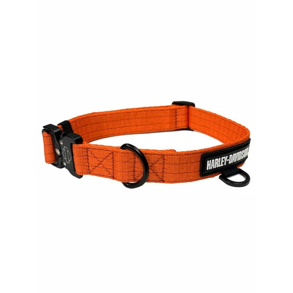 Harley-Davidson Nylon H-D Rubber Logo Adjustable Pet Collar - Solid Orange (M), Harley Davidson