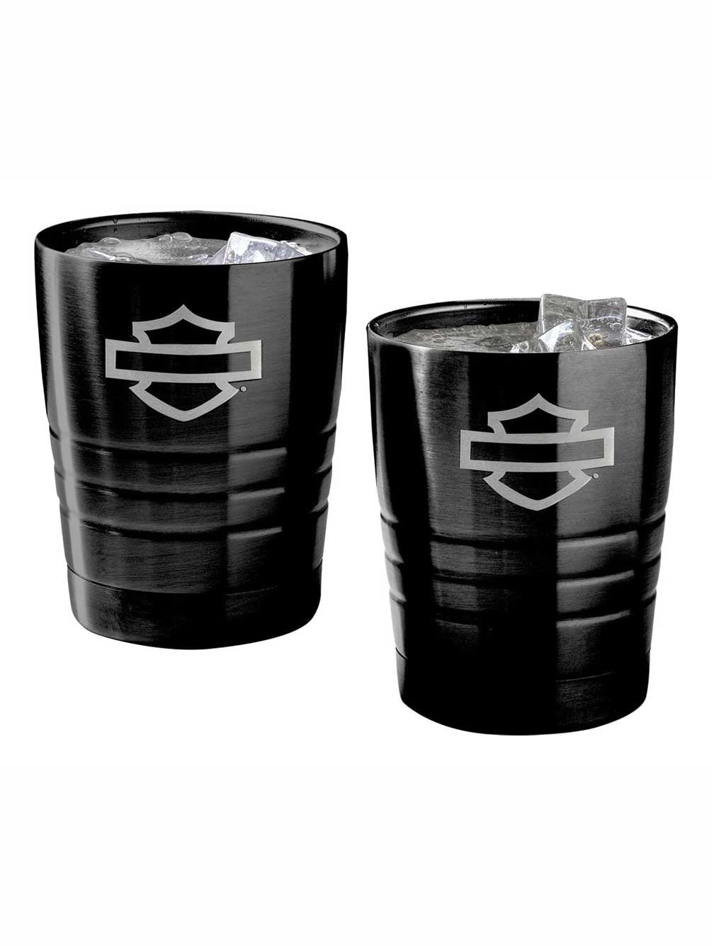 Harley-Davidson Open Bar & Shield Double Old Fashion Glass Set - Stainless Steel, Harley Davidson