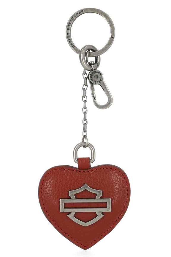 Open Bar & Shield Logo Heart Shaped Leather Key Fob, Orange