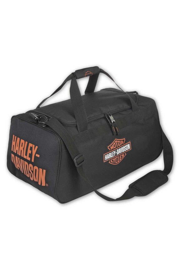Orange Bar & Shield Logo Zip Rugged Graphic Duffel Bag - Black, Harley Davidson