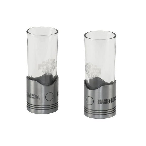 Harley-Davidson Piston Shot Glass Set, Two Hand Blown 2 oz. Glasses HDL-18770, Harley Davidson